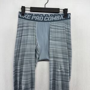 Nike Compression Pants Men's Large Blue Gray Pro Full Length Tights Training Gym